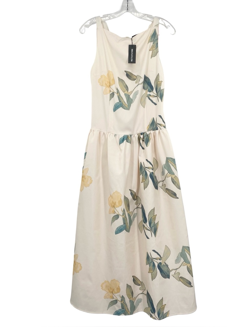 PrettyLittleThing Yellow Dropped Waist Midaxi Dress Size 6 New